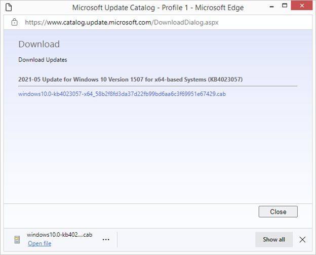 Download Cab file from MS Update Catalog