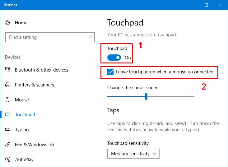 Windows 10 Touchpad Settings