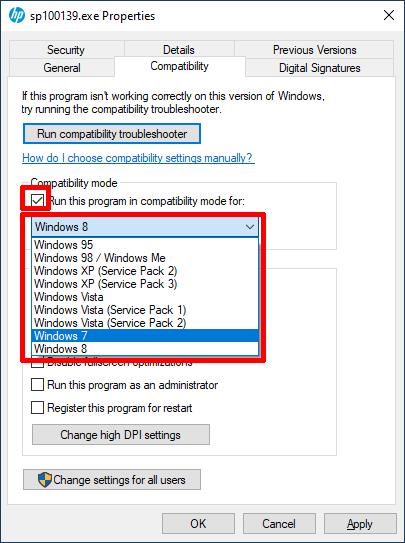 Windows 10 Compatibility Mode