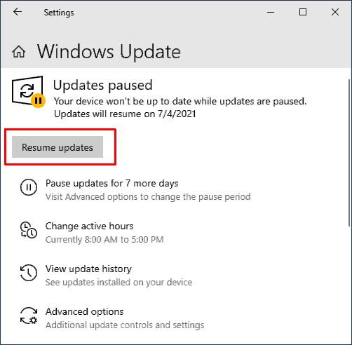 Windows 10 Resume Updates
