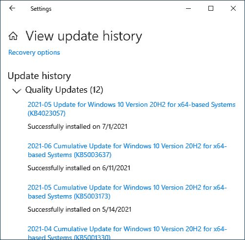 View Windows 10 Update History
