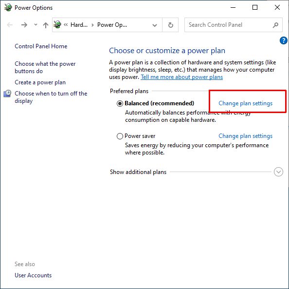 Windows 10 Change Power Plan Settings
