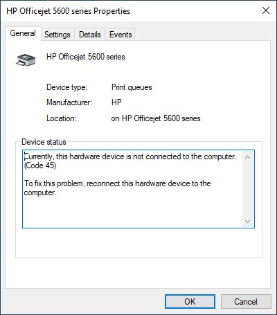 Device Manager Error Code 45