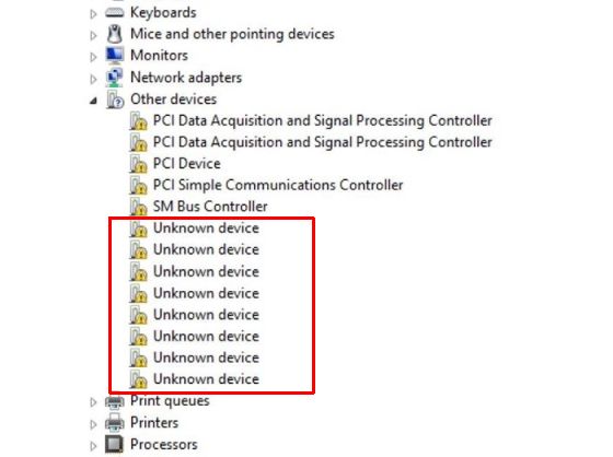 Device Manager unknown devices