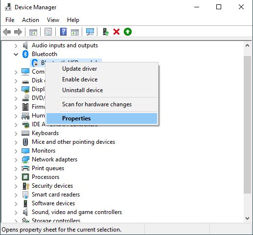 Device Manager device properties
