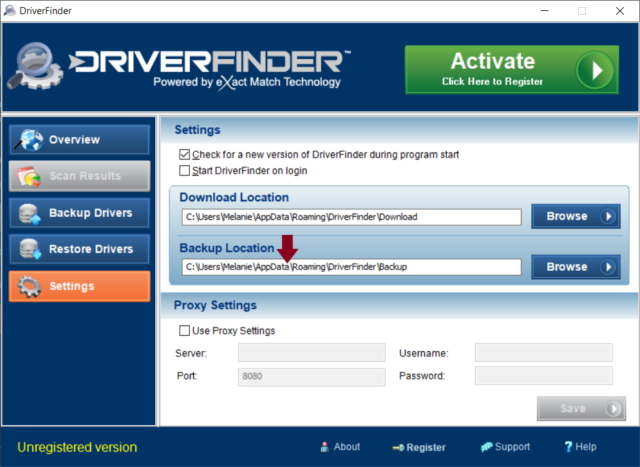 driver backup file location