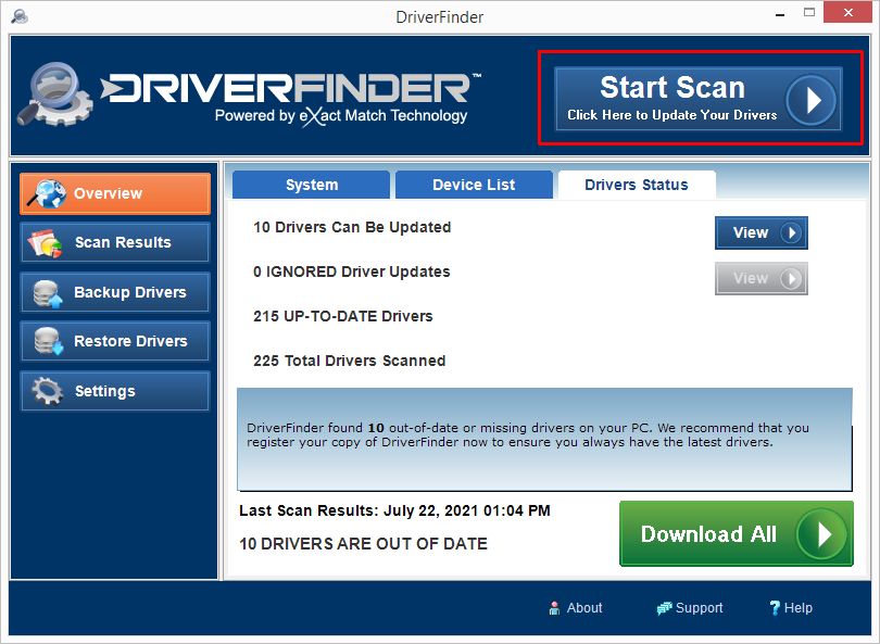DriverFinder Start Scan