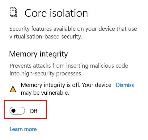 Enable memory integrity in Windows 11