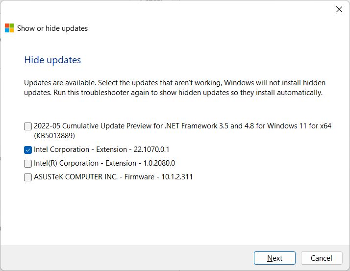 Hide update in Windows 11