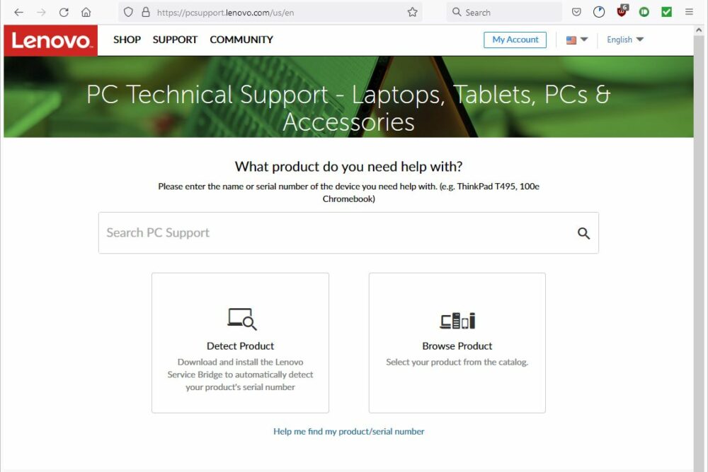 Lenovo PC Support site