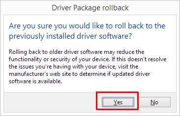 Roll Back Driver Confirm