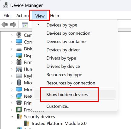 Show hidden device in device manager Windows 11