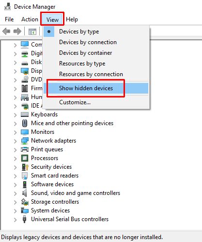 Show hidden devices in Windows