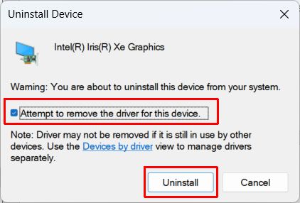 Uninstall device and remove driver