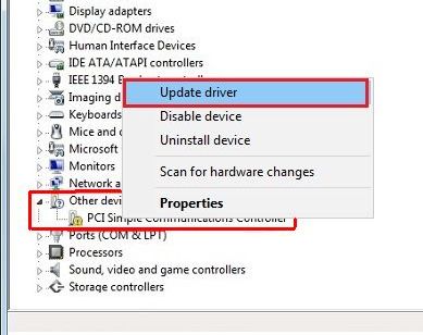 Update PCI driver from device manager