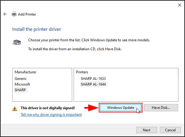 Use Windows Update for Driver