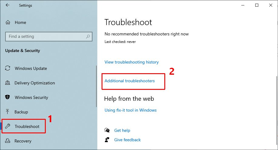 Windows 10 additional troubleshooters