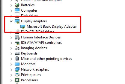 Microsoft Basic Display Adapter in Windows 10