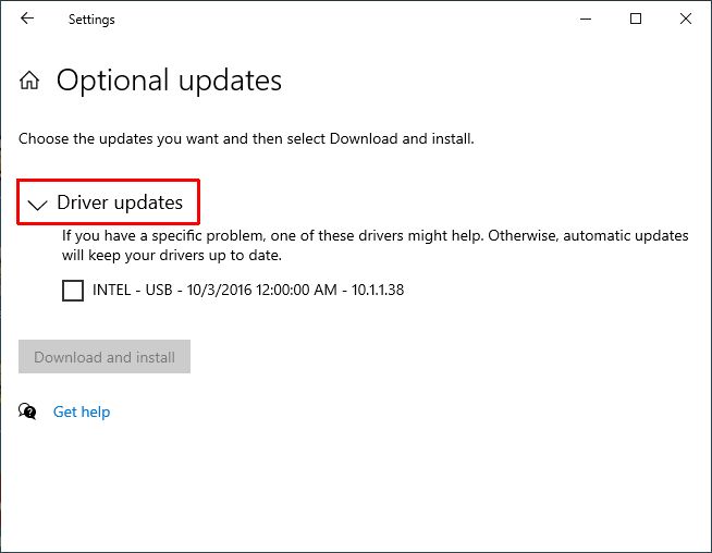 Windows 10 Optional Driver Updates