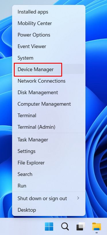 Windows 11 Device Manager from Start menu